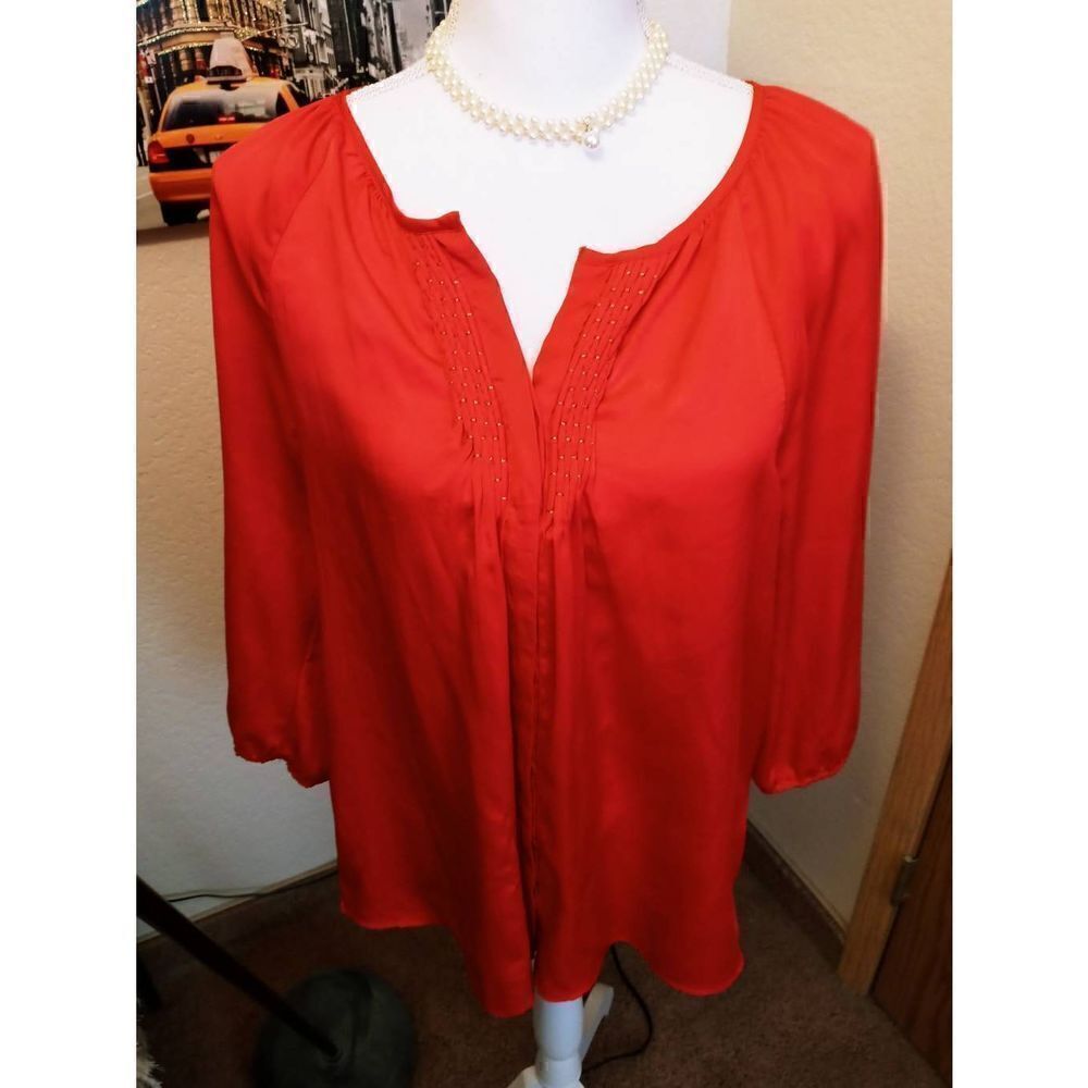 Dana Buchman Button Down Style Polyester Stretchy Sleeve Cap Top-Large